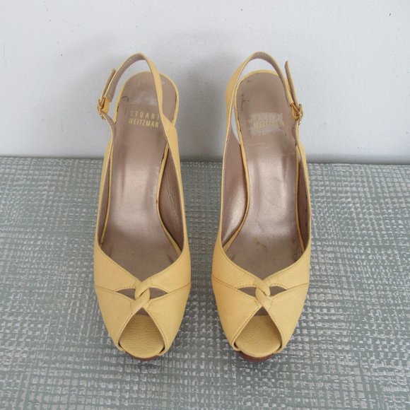 Stuart Weitzman Shoes - Stuart Weitzman Platform Leather Slingback Sandal Peep Toe Shoes Size 8 Yellow